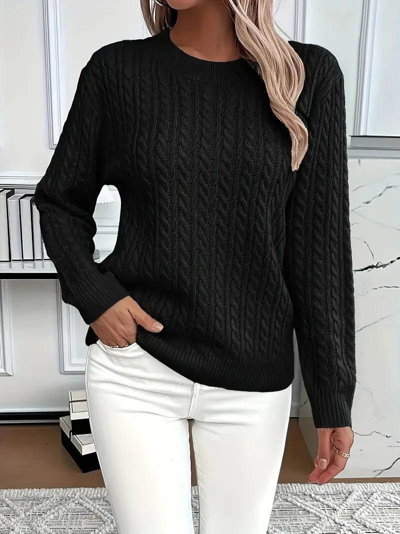 Crew-neck cable-knit sweater teemdrop