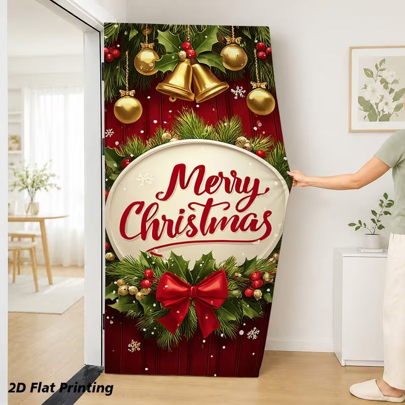 Milk Silk Christmas Door Banner Reindeer Santa Claus Design Festive Party Decoration Hanging Cloth for Home Living Room Bedroom teemdrop