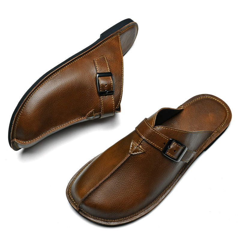Men's Fashion Belt Buckle Slip-On Closed-Toe Casual Sandals
