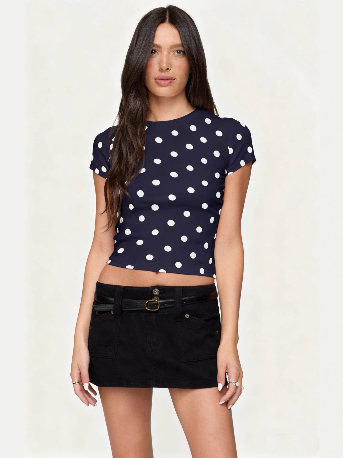Printed fitted round-neck top teemdrop