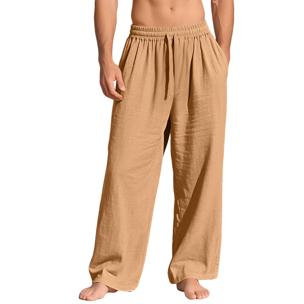 Men's Linen Loose Fit Casual Drawstring Pants with Pockets teemdrop