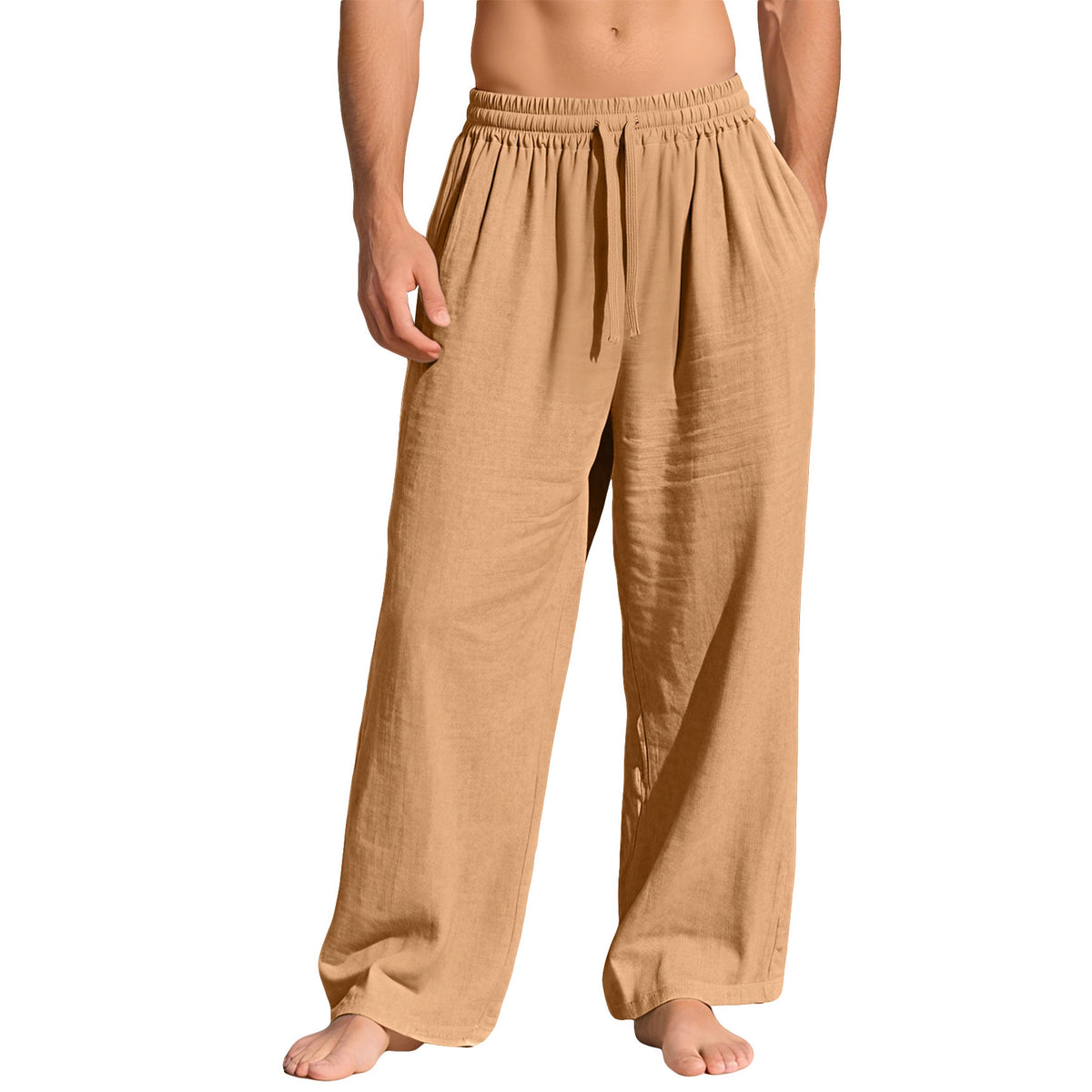 Men's Linen Loose Fit Casual Drawstring Pants with Pockets teemdrop