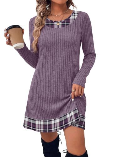 Women's Autumn Winter Plaid Patchwork Bodycon Knitted Sweater Dress teemdrop