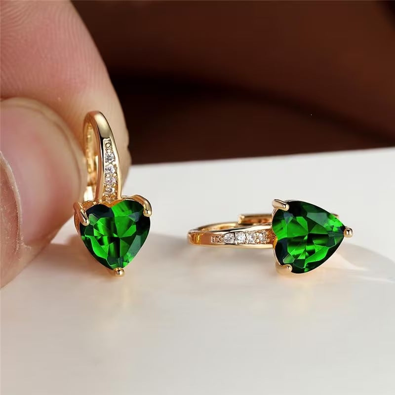 Women's Heart-Shaped Zircon Inlay Copper Earrings teemdrop