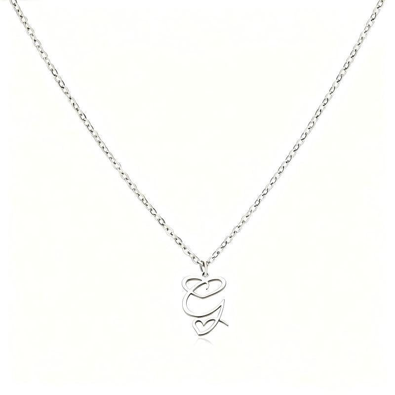 Stainless Steel Heart Initial Letter Pendant Necklace for Women