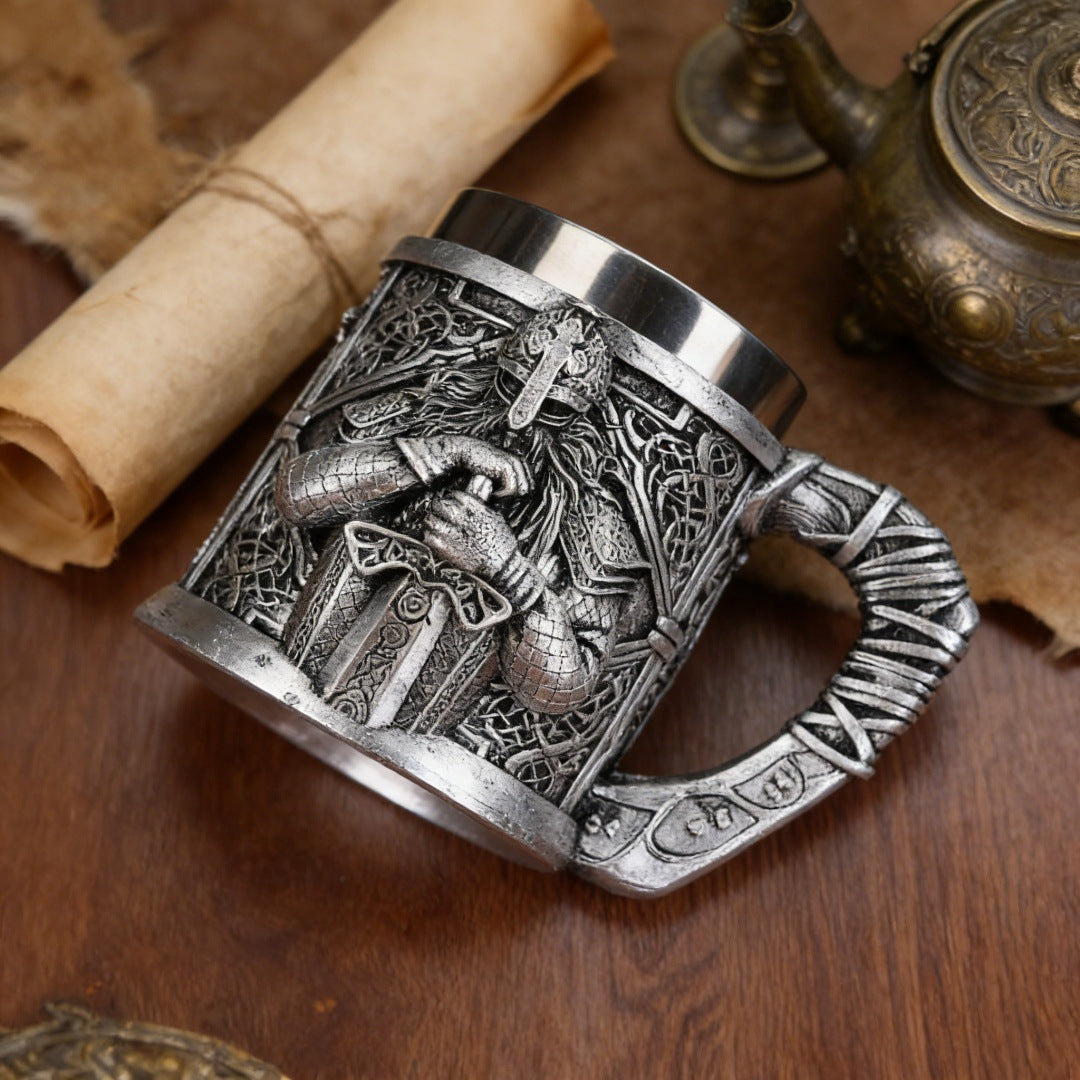 Vintage Viking Warrior 3D Relief Resin Beer Mug with Stainless Steel Inner Liner Retro Drinking Cup Holiday Gift teemdrop