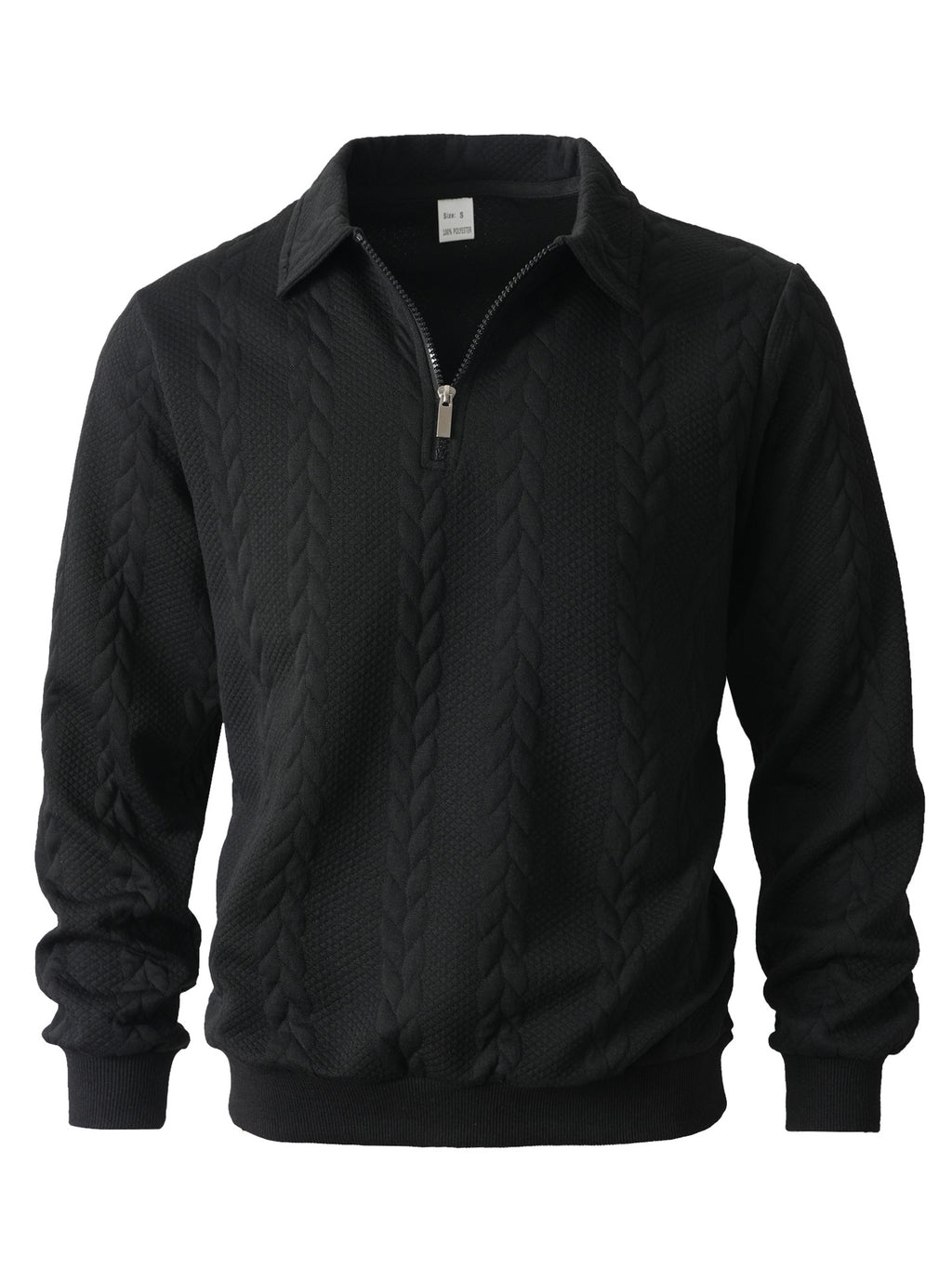 Men Jacquard Lapel Zip Up Jacket Casual Long Sleeve Sweatshirt teemdrop