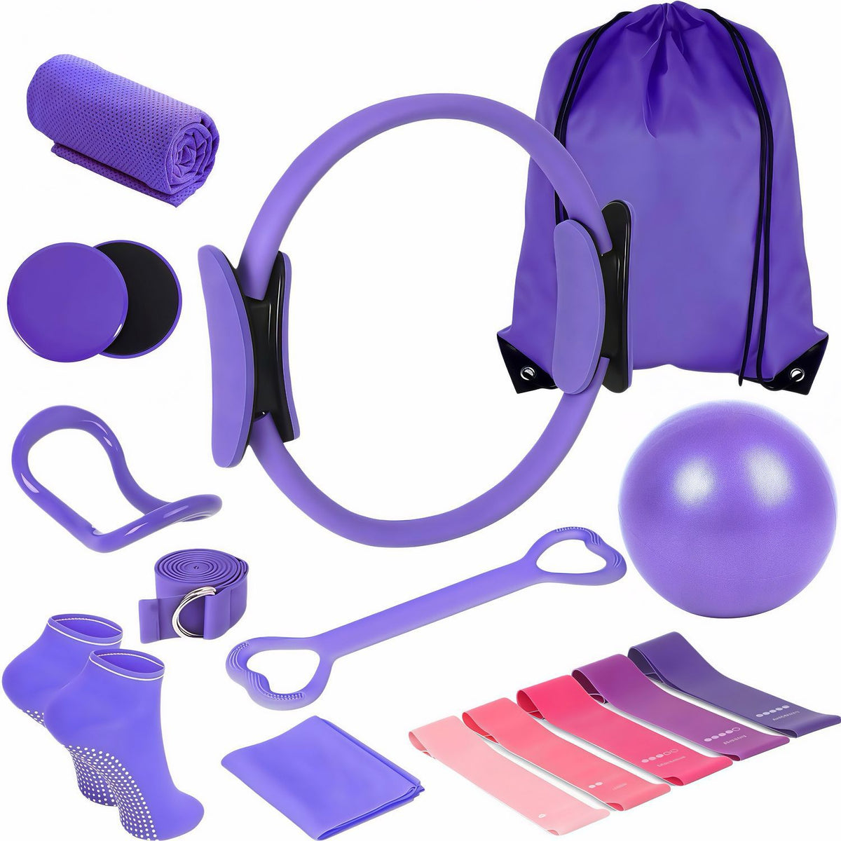 Multi-Piece Yoga Ring and Pilates Resistance Band Set teemdrop