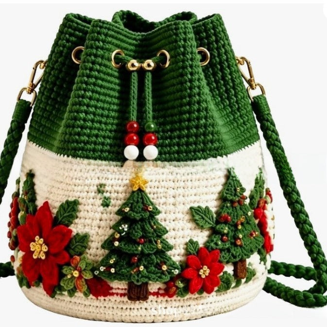 Handmade Crochet Christmas Drawstring Gift Bag Holiday Decoration teemdrop