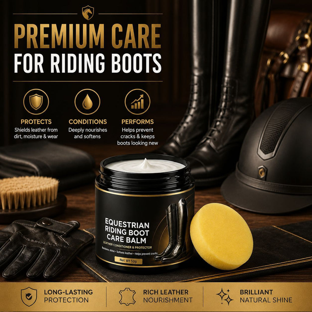 Equestrian Riding Boot Care Cream 50g with Sponge - Nourishes Polishes and Prevents Cracking on Genuine Leather Long Boots teemdrop