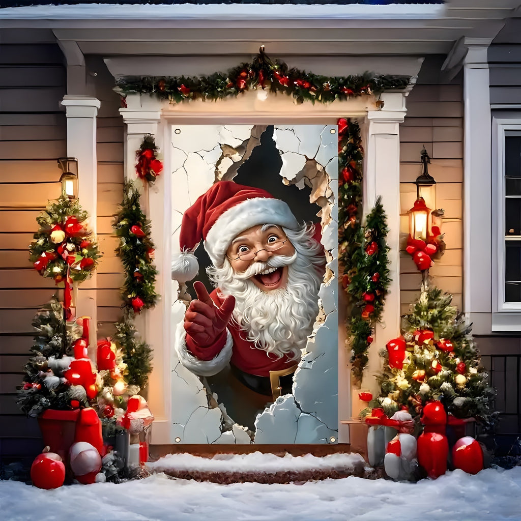 Christmas Santa Claus Polyester Door Cover Decoration 90x180cm teemdrop