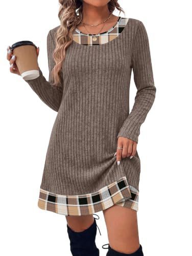 Women's Autumn Winter Plaid Patchwork Bodycon Knitted Sweater Dress teemdrop
