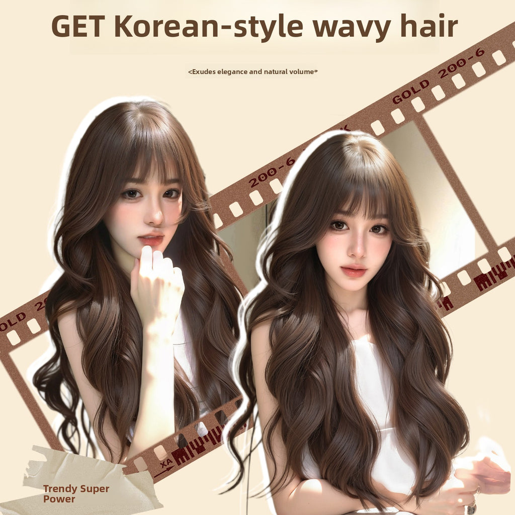 Women's Long Wavy Curly Full Head Wig Seamless Front with Bangs teemdrop