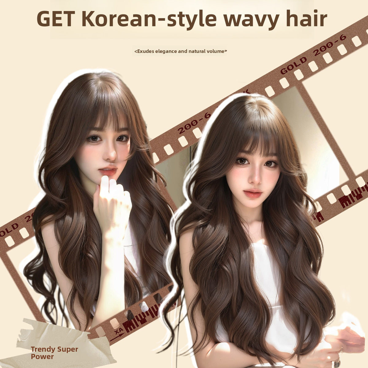 Women's Long Wavy Curly Full Head Wig Seamless Front with Bangs teemdrop