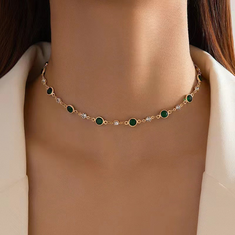 Green Zircon Velvet Rope Necklace
