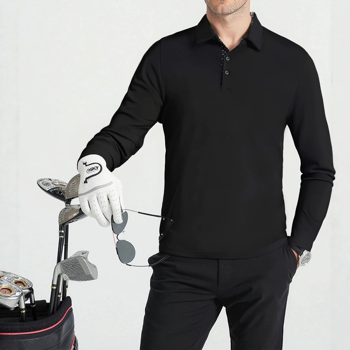 Men's Moisture-Wicking Quick-Dry Solid Long Sleeve Polo Shirt teemdrop