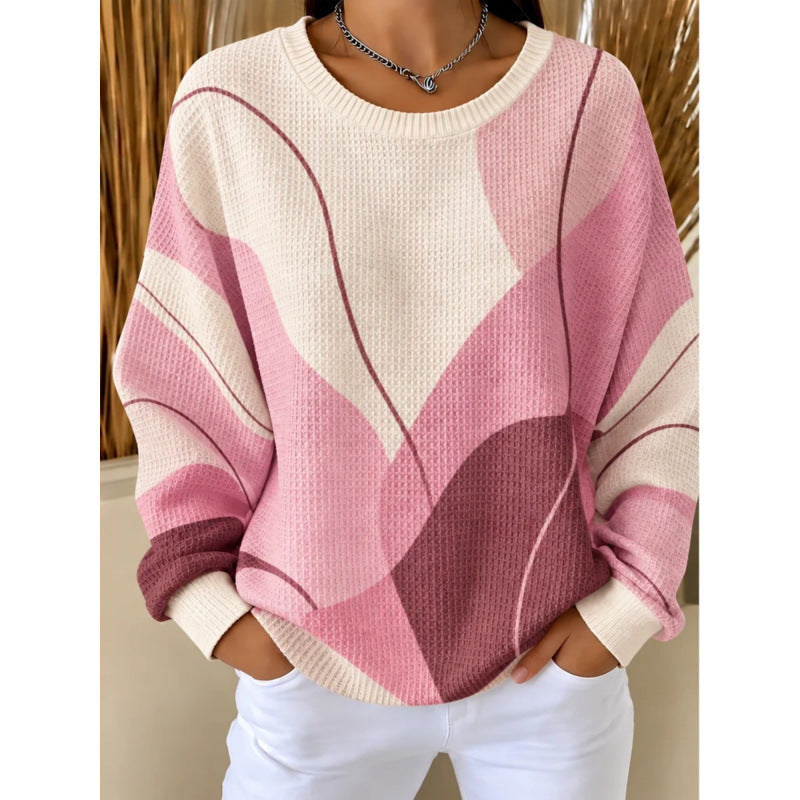 Plaid patterned round-neck long-sleeved casual hoodie teemdrop