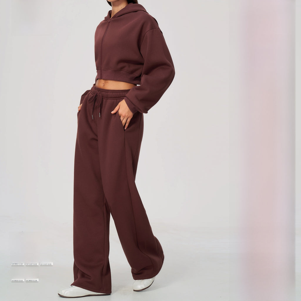 Women's Fleece Lined Zip Up Hoodie and Sweatpants Two Piece Set teemdrop