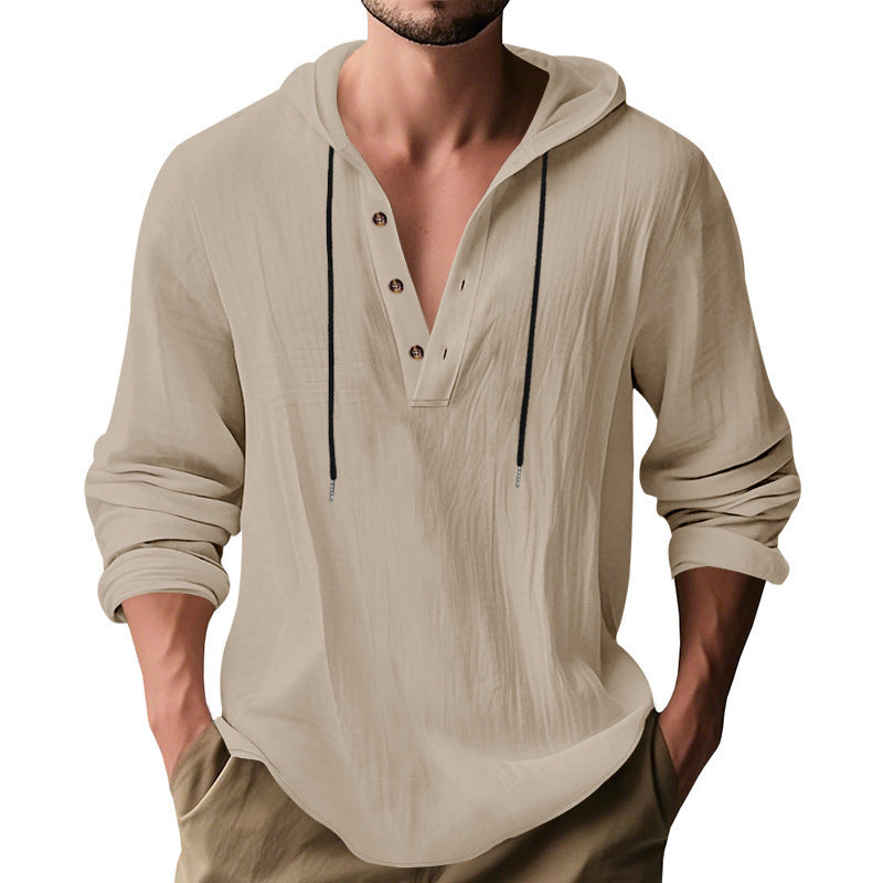 men's drawstring hooded long-sleeve shirt