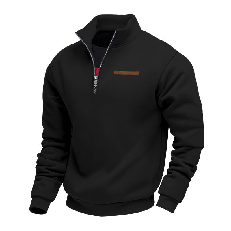 Men's Heavy Fleece Half-Zip Stand Collar Sweatshirt teemdrop