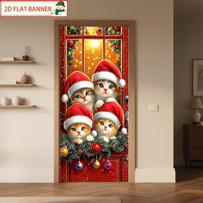 Milk Silk Christmas Door Banner Reindeer Santa Claus Design Festive Party Decoration Hanging Cloth for Home Living Room Bedroom teemdrop