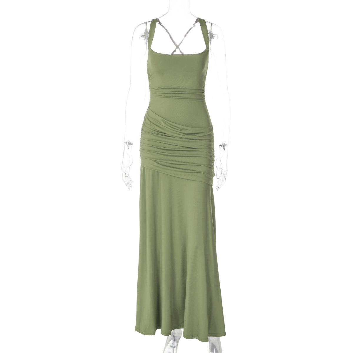 Women's Sleeveless Solid Color Bodycon Maxi Dress with Back Tie teemdrop