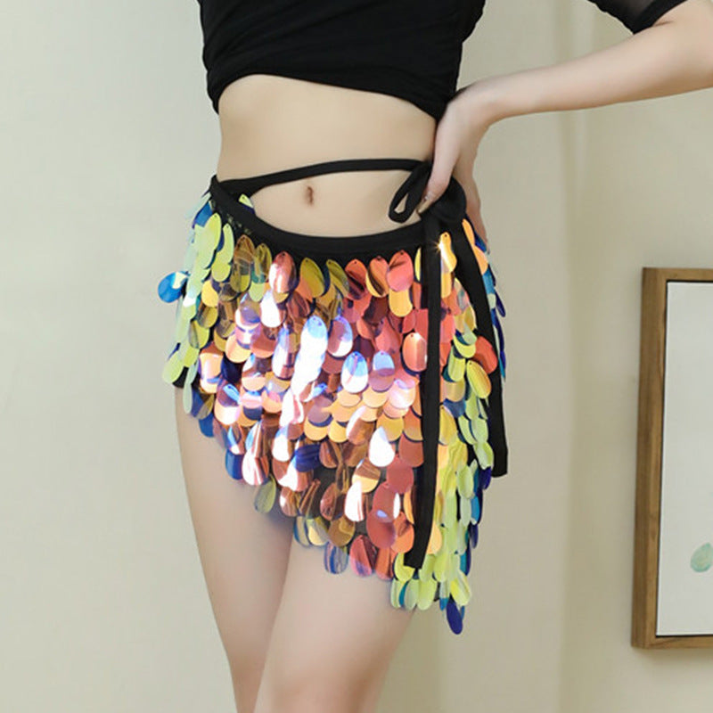 Sequined Belly Dance Hip Scarf with Tassel Waist Chain