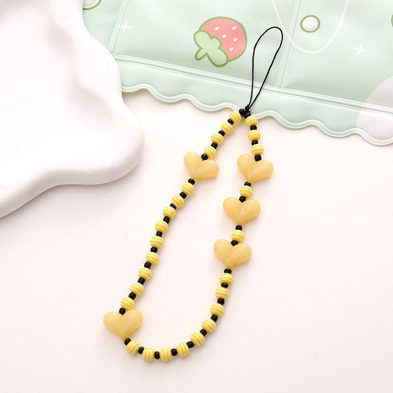 Colorful Heart Bead Phone Wrist Strap