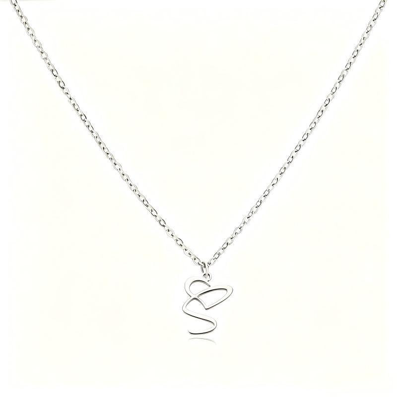Stainless Steel Heart Initial Letter Pendant Necklace for Women