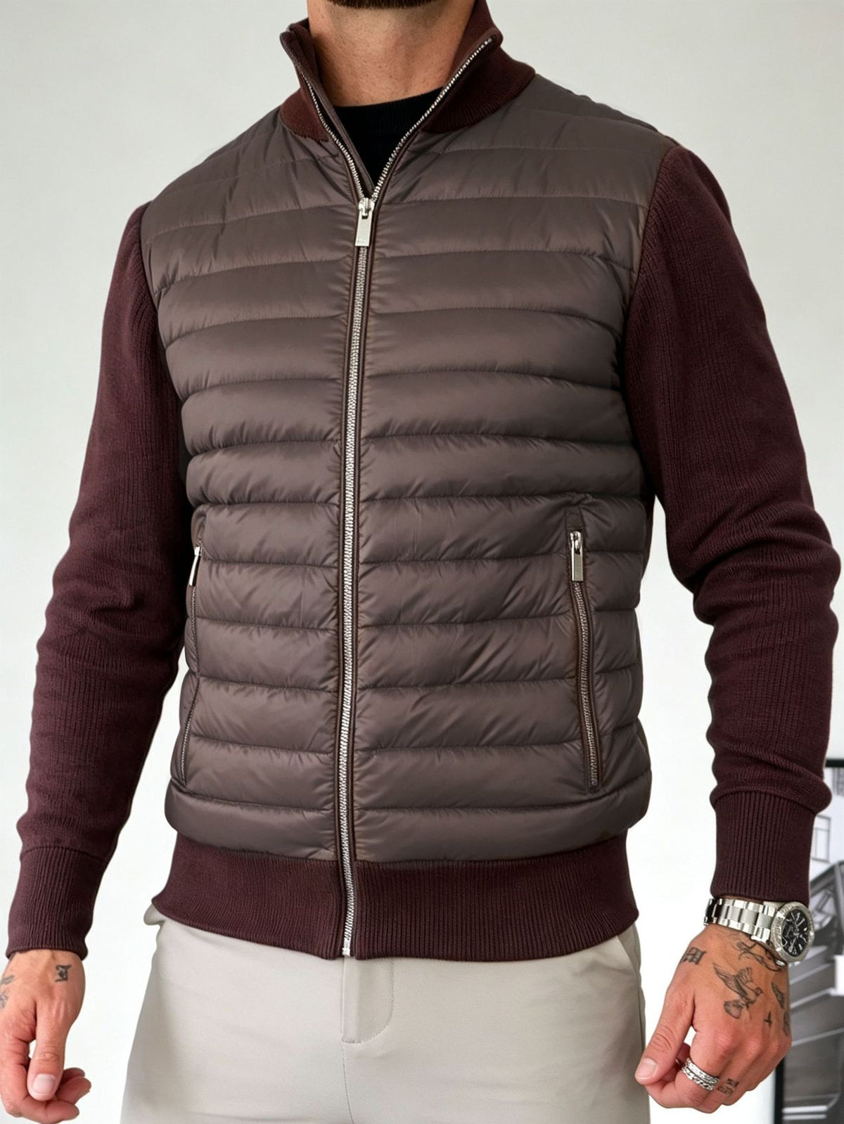 Men's Winter Solid Color Stand Collar Padded Cotton Warm Jacket teemdrop