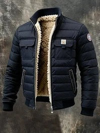 Men's Fleece Lined Hooded Zip Up Jacket Windproof Warm Winter Coat