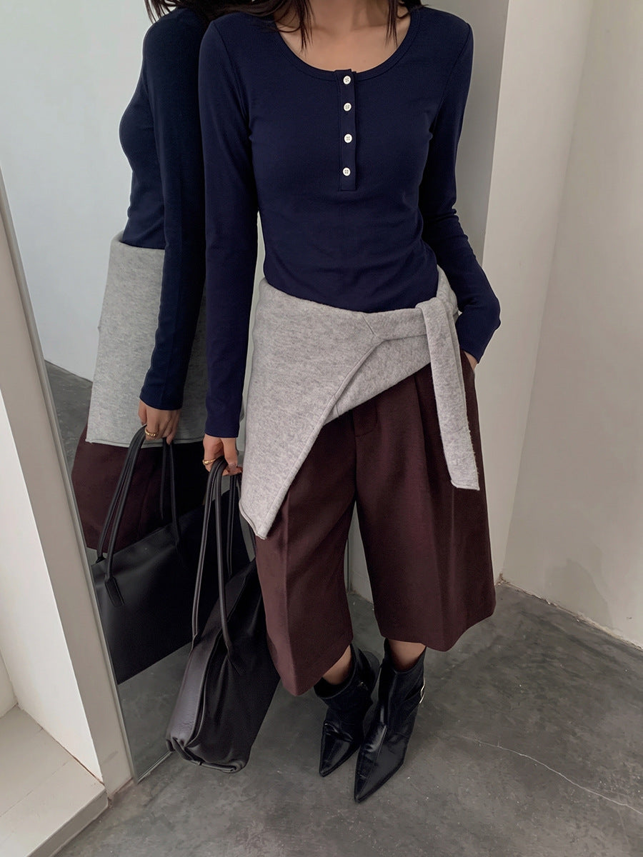 Lady's Korean-style long-sleeved viscose blend cotton T-shirt teemdrop