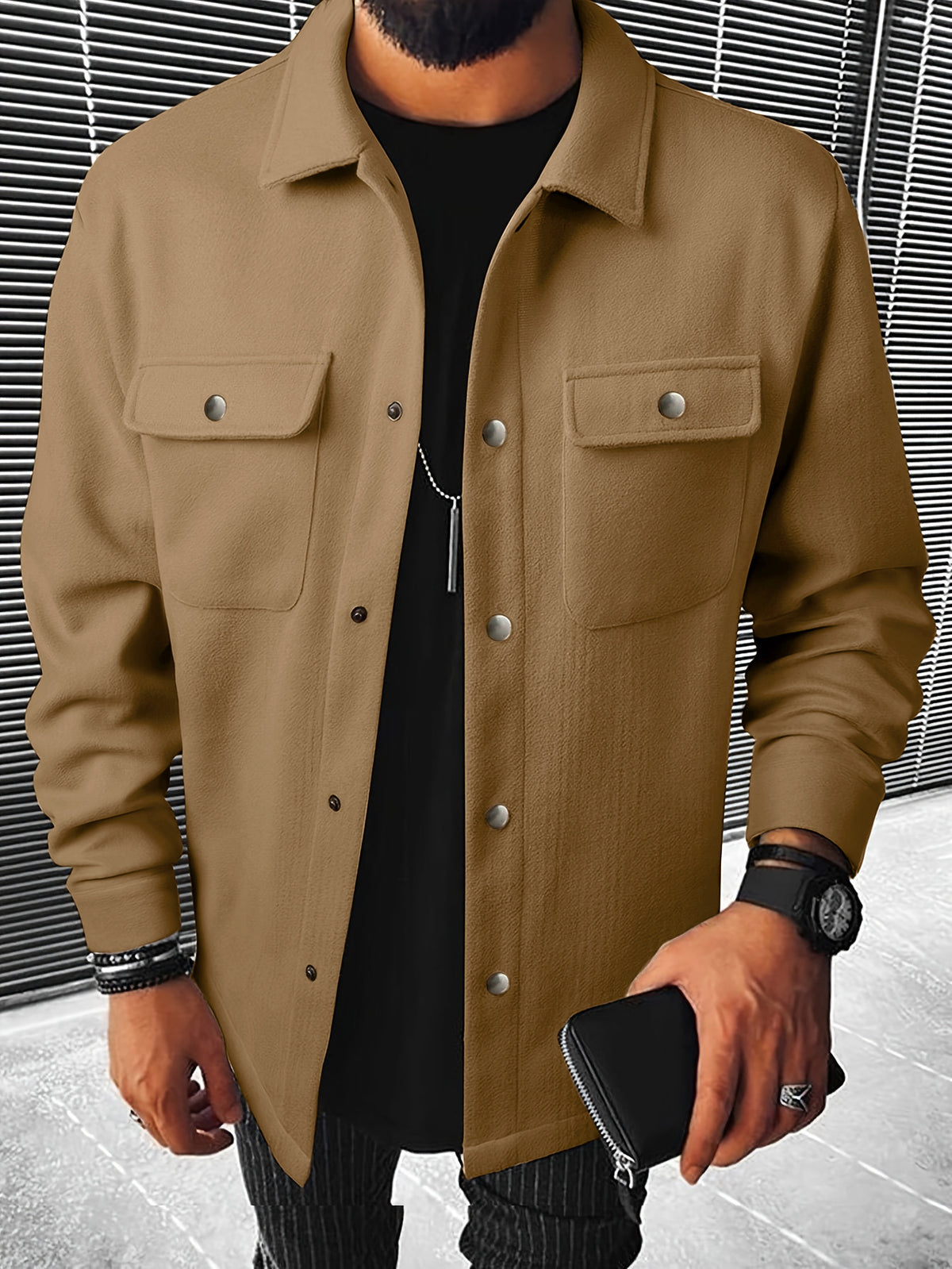 Men's Brushed Polyester Lapel Windproof Casual Jacket teemdrop