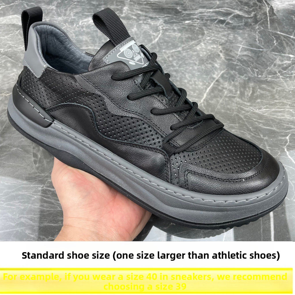 Men's Casual Genuine Cowhide Breathable Lace-Up Flat Board Shoes teemdrop
