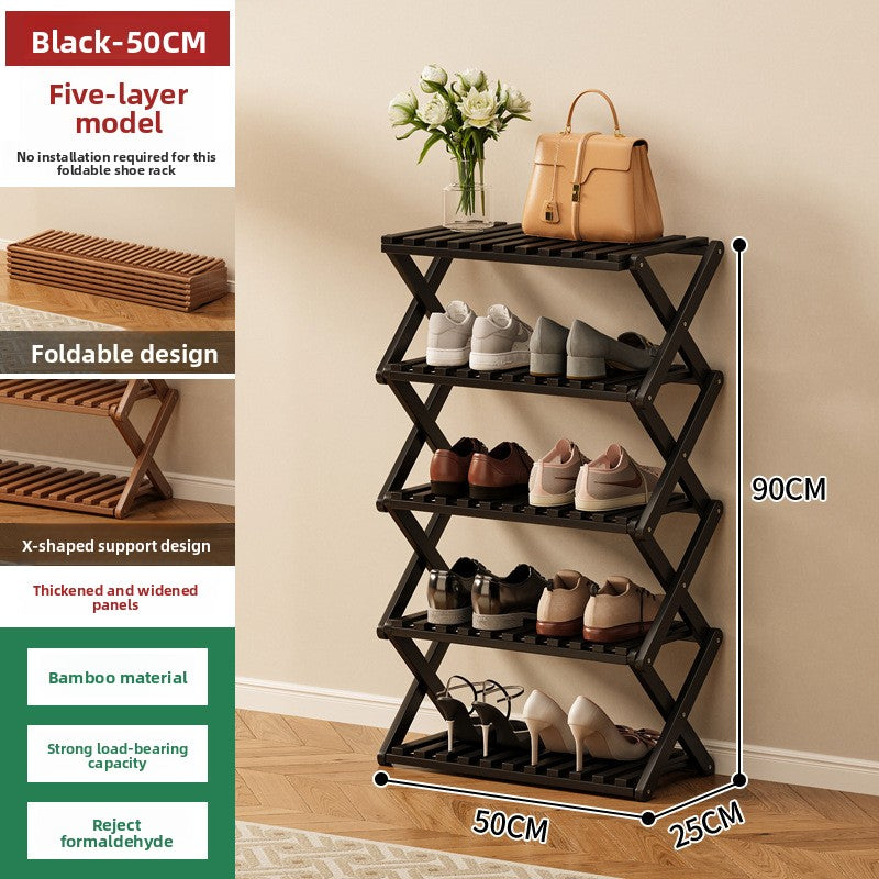 Foldable Bamboo Shoe Rack Freestanding No Assembly Multi-Tier Storage Organizer teemdrop