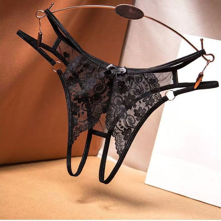 Lace Open-Crotch Thong with Metal Rings