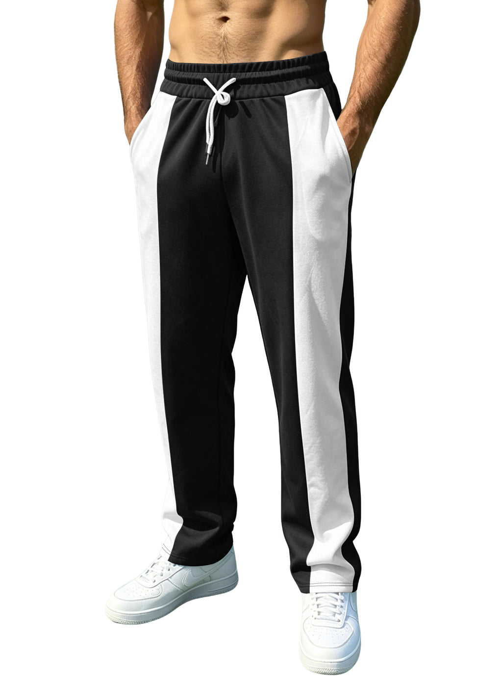 Men's striped color-patched pants for casual wear