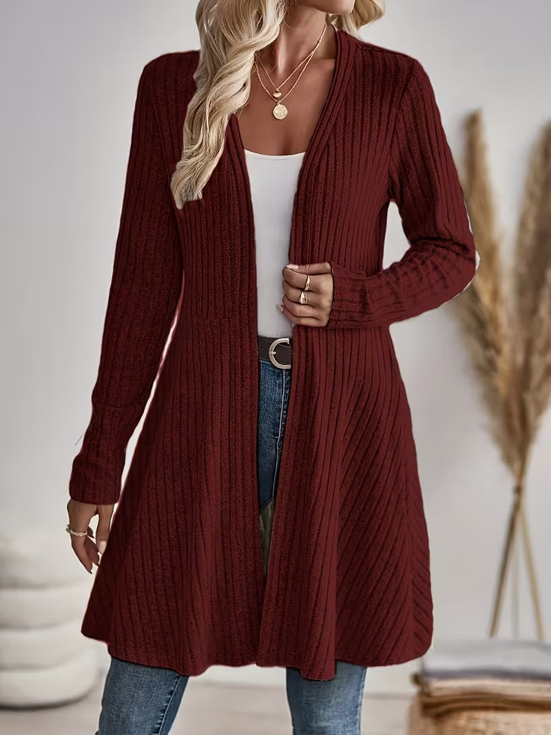 Women's Soft Brushed Ribbed Long Sleeve Open Cardigan