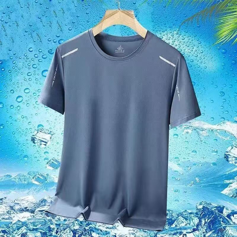 Men's Ice Silk Short Sleeve T-Shirt Quick Dry Breathable Loose Fit Summer Top teemdrop