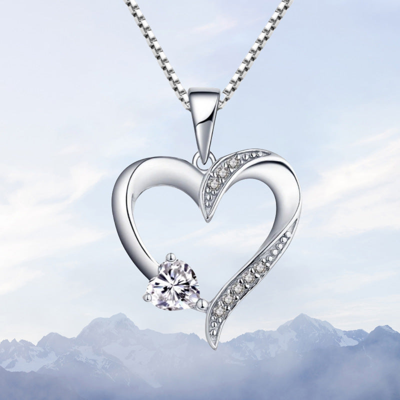S925 pure silver heart-shaped pendant cross chain necklace
