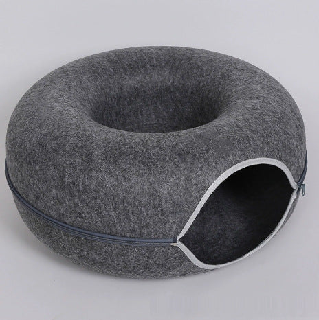 All-Season Warmth Felt Donut Cuddler Cat Bed and Play Tunnel