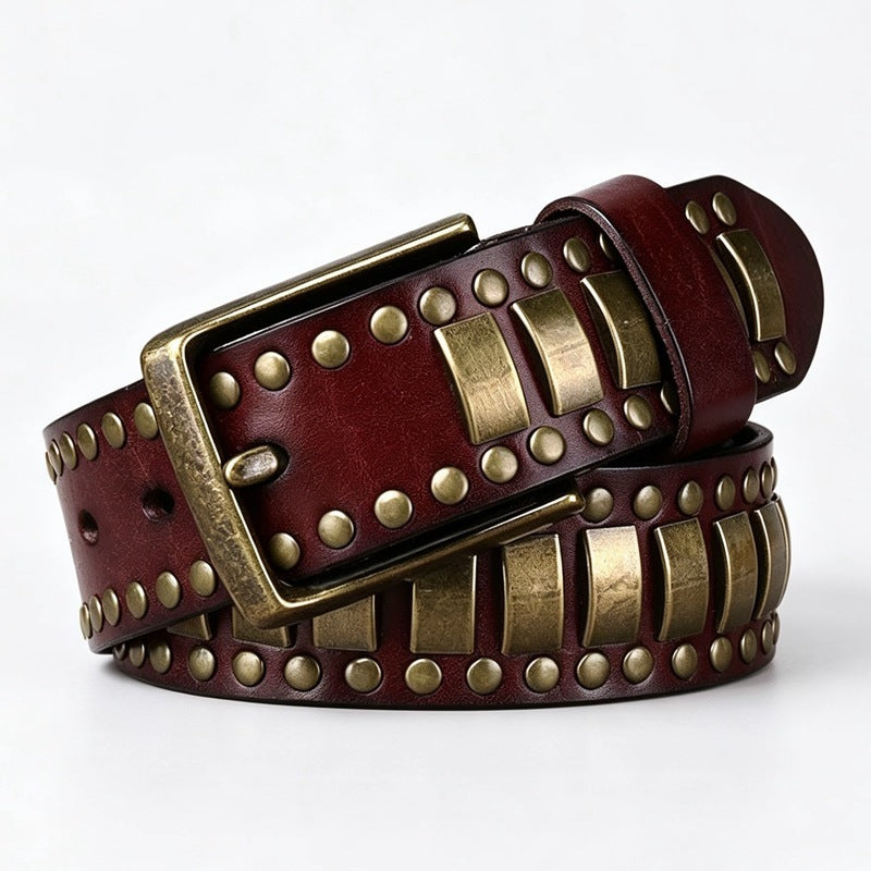 Studded Cowhide Leather Belt for Men