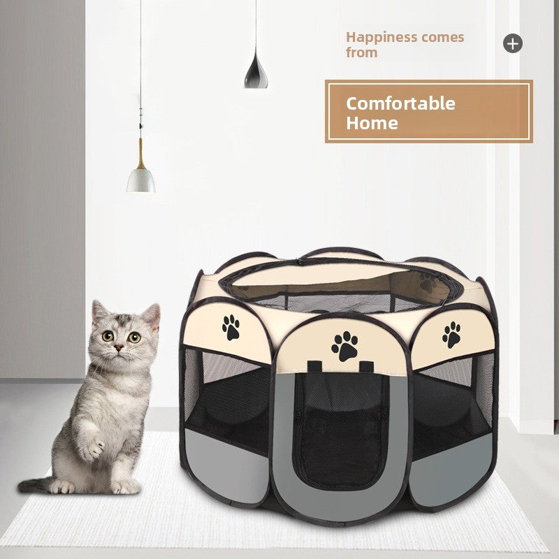 Foldable Waterproof Pet Tent Scratch-Resistant Cat Enclosure Breathable Paw Print Playpen