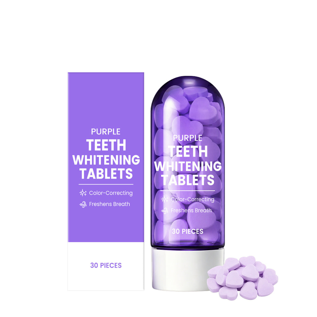 Purple toothpaste tablets clean teeth surface stains fresh breath