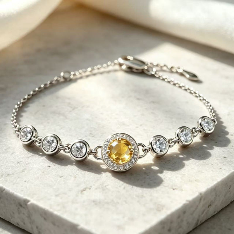 Women's S925 Silver Birthstone Bracelet with Natural Gemstones Gold Plated
