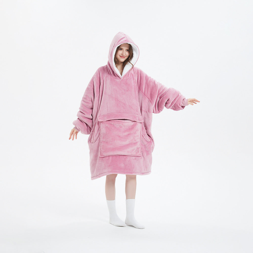 Oversized Flannel Hoodie Blanket with Pocket