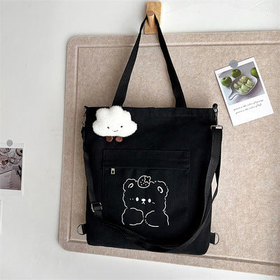 Bear Print Canvas Shoulder Bag