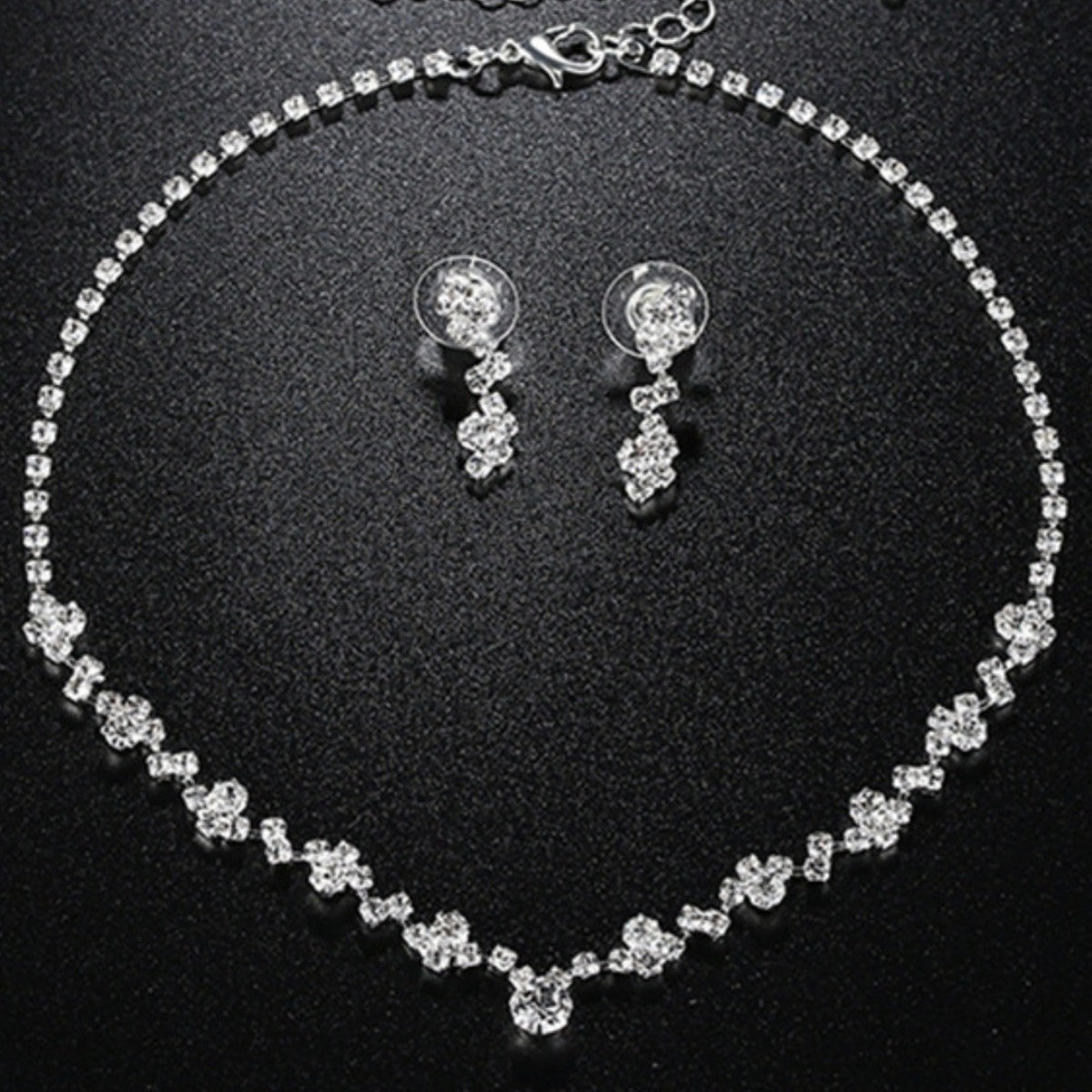 Rhinestone Geometric Pendant Necklace and Earrings Jewelry Set for Women Bridal Light Luxury