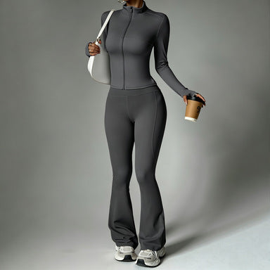 Lady's sleeveless zipper yoga set teemdrop