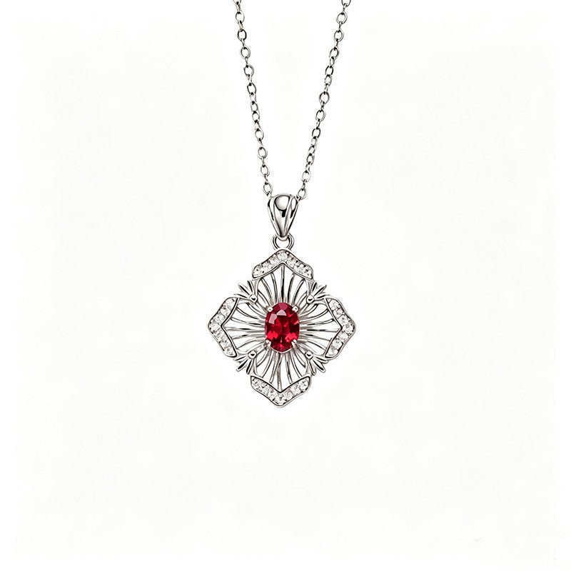 S925 Sterling Silver Natural Birthstone Geometric Pendant Necklace